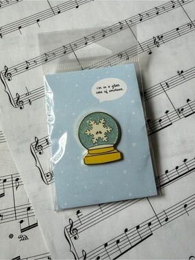 4 for $20 Snowflake Snow Globe Enamel Pin - Blue & Yellow